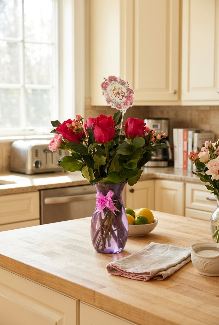 Radiance Red Rose & Pink Bud Vase Arrangement